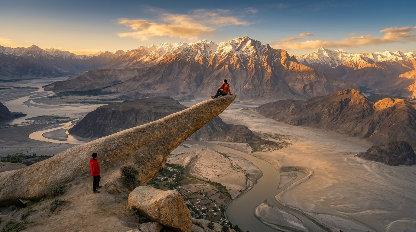 Golden hour at Marsur Rock above the Indus River, Skardu